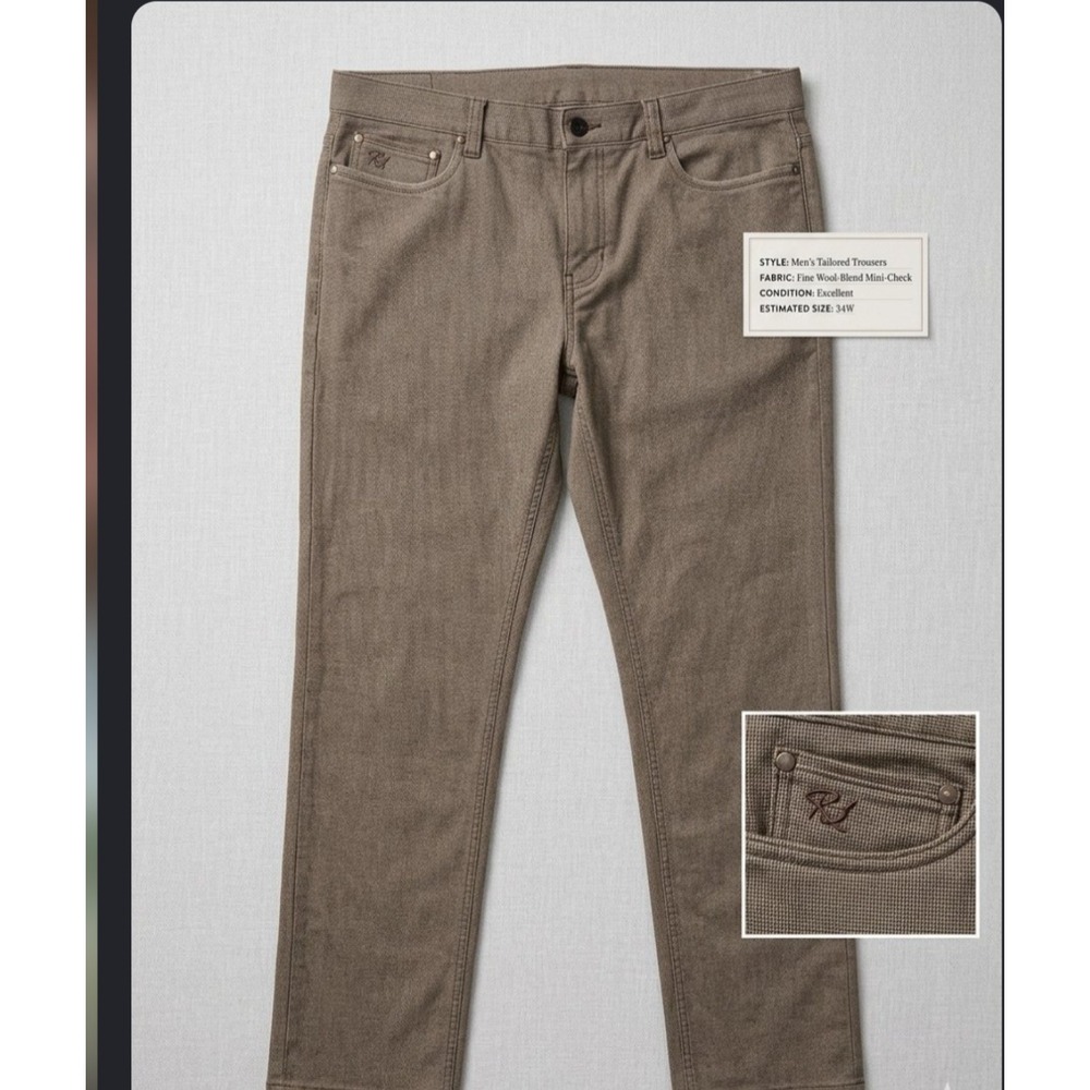 English Laundry Mens Tailored Trousers Brown Mini-Check Wool Blend 34x32 Pants